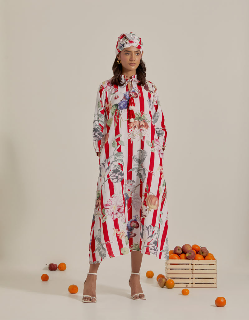 Bloom Voyage - Red Stripe Printed Dress