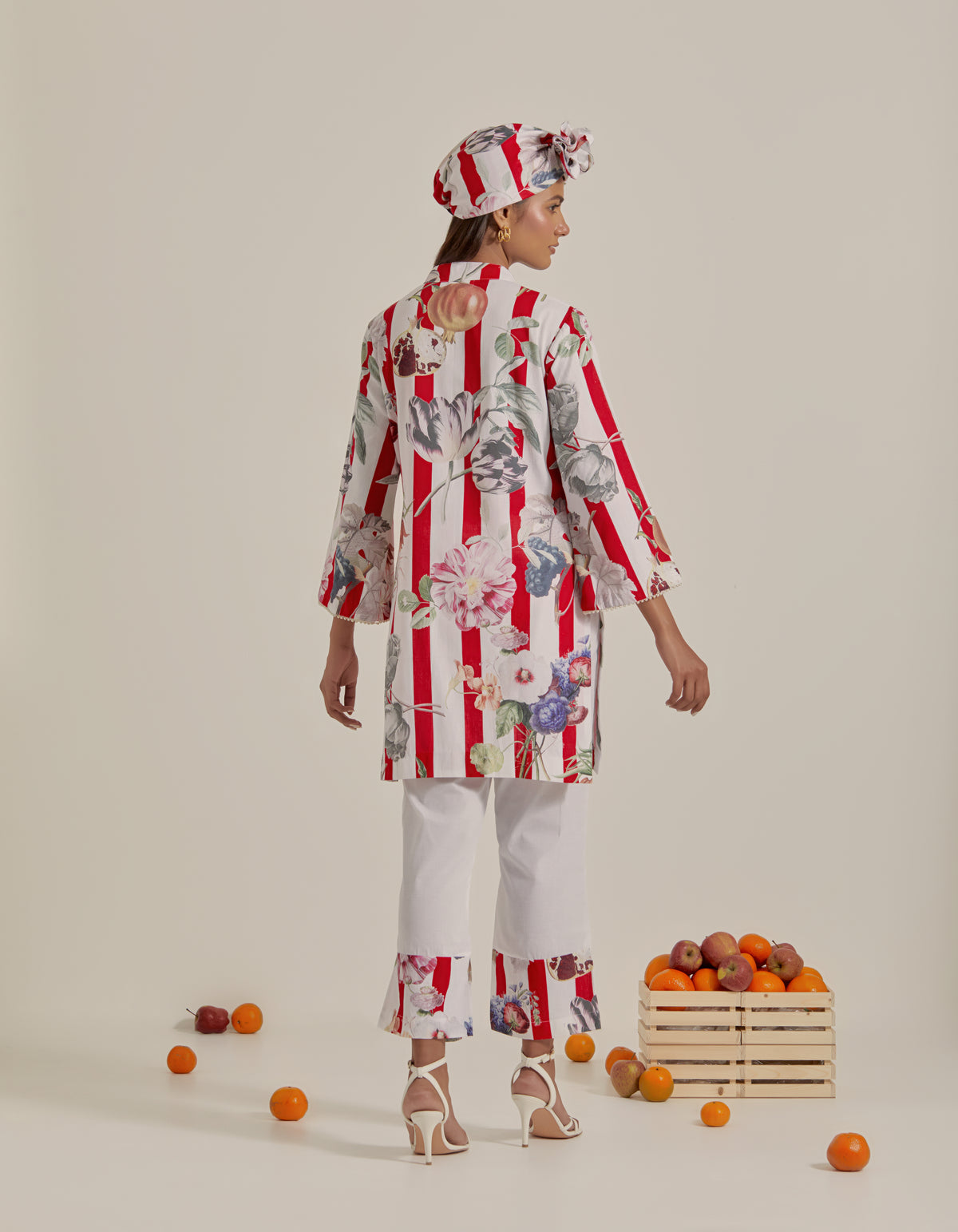 Bloom Voyage - Red Stripe Printed Short Kurta- Set of 2
