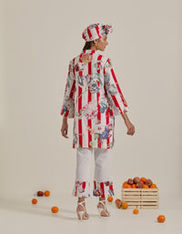 Bloom Voyage - Red Stripe Printed Short Kurta- Set of 2