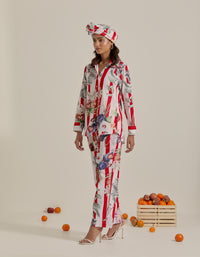 Bloom Voyage - Red Stripe Printed Shirt Co-Ord - Set of 2
