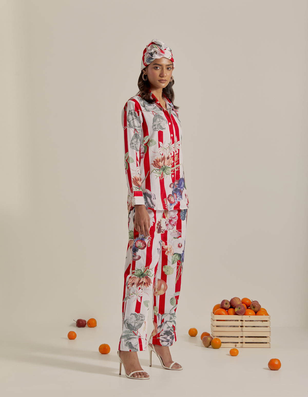 Bloom Voyage - Red Stripe Printed Shirt Co-Ord - Set of 2