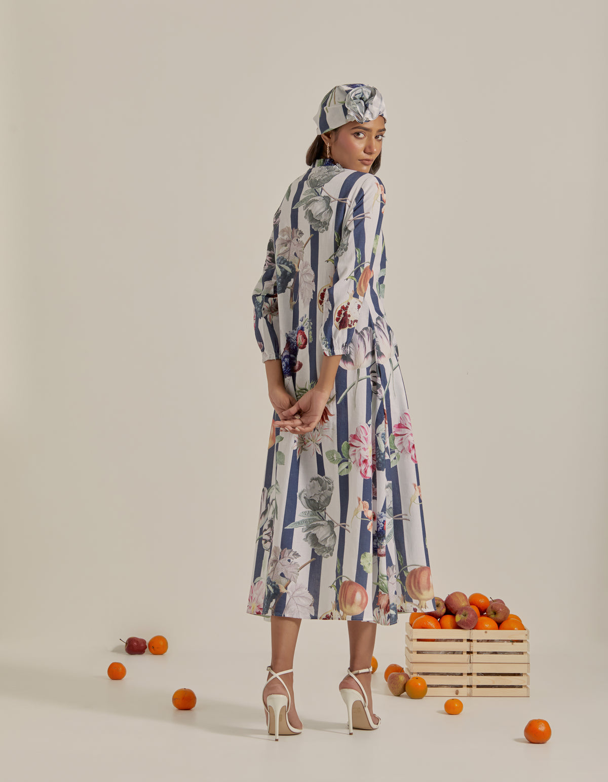 Bloom Voyage - Navy Blue Stripe Printed Dress