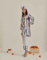 Bloom Voyage - Navy Blue Stripe Printed Short Kurta- Set of 2