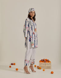 Bloom Voyage - Navy Blue Stripe Printed Short Kurta- Set of 2