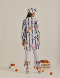 Bloom Voyage - Navy Blue Stripe Printed Short Kurta- Set of 2