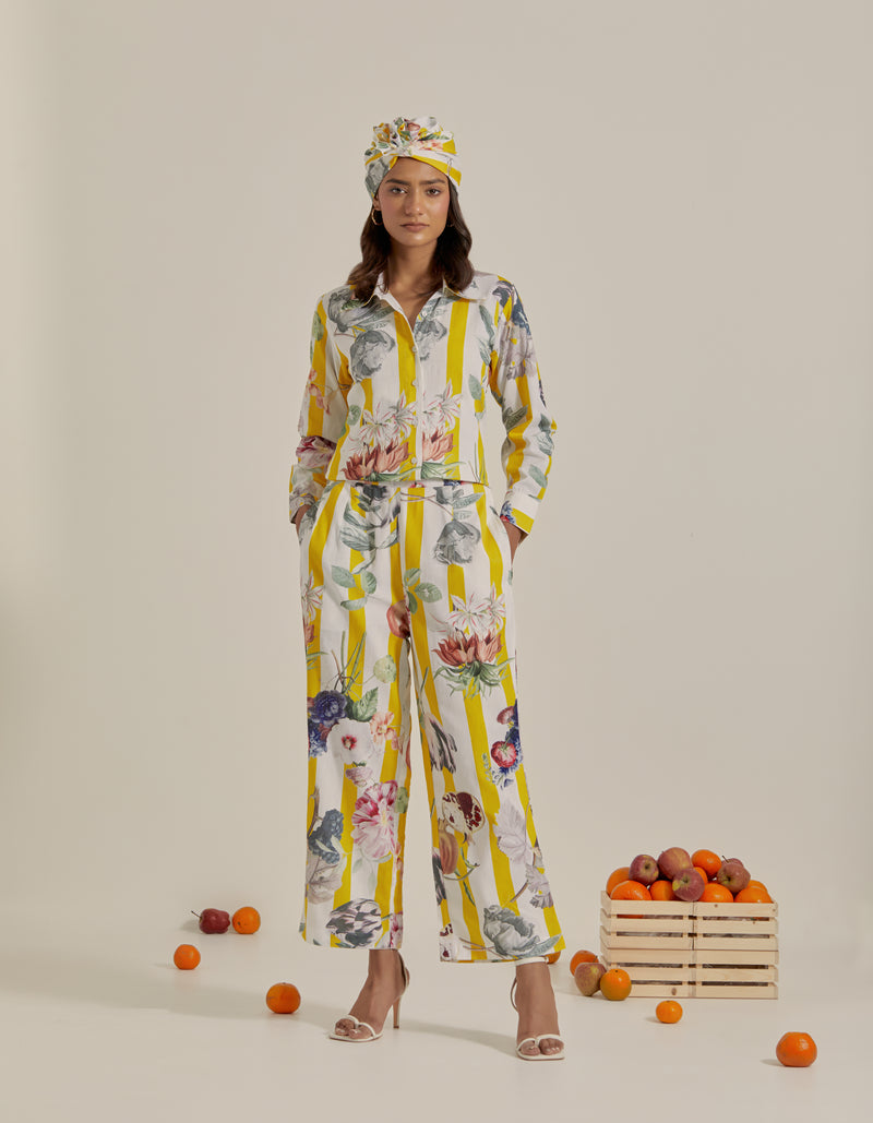 Bloom Voyage - Yellow Stripe Printed Shirt Co-Ord - Set of 2
