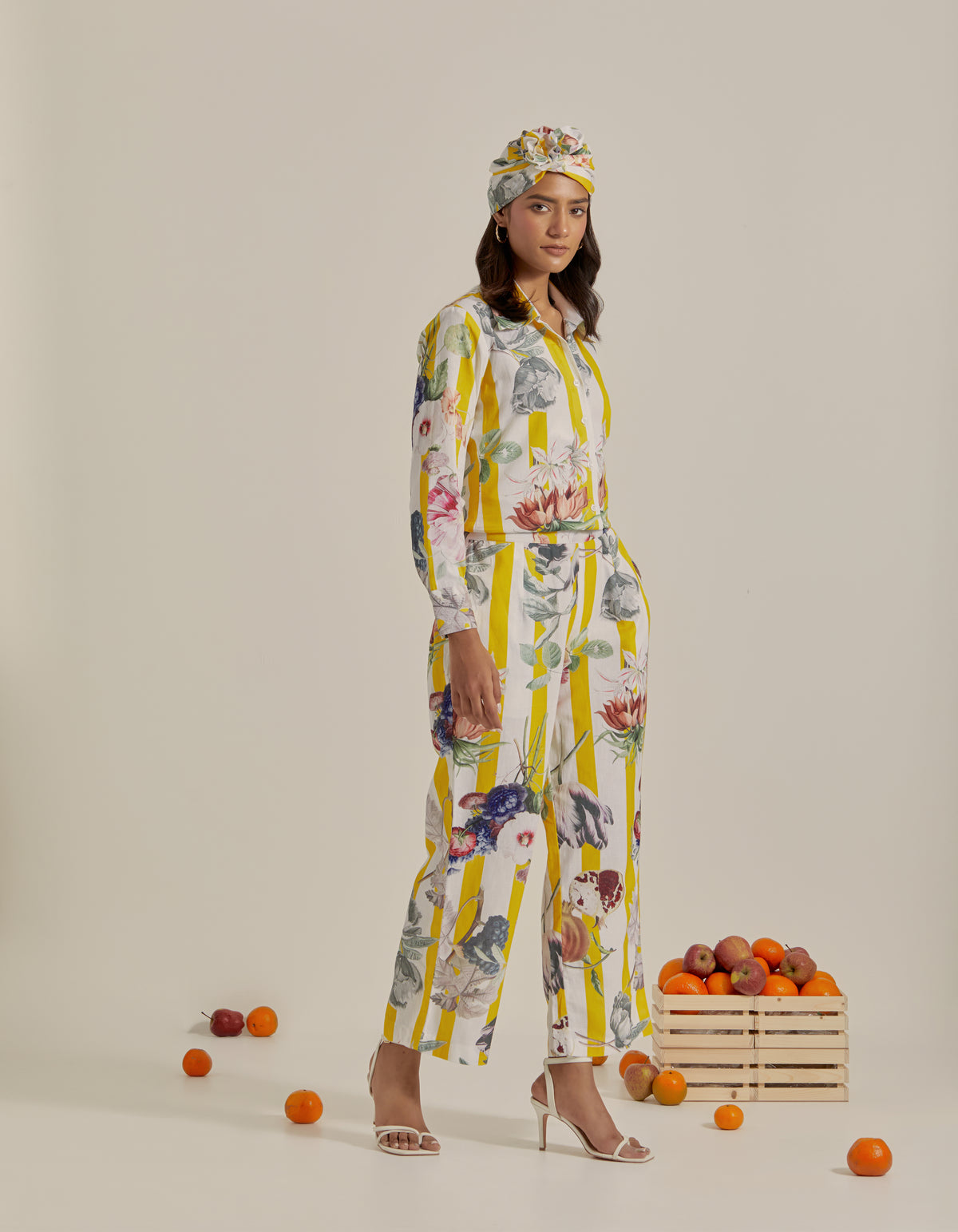Bloom Voyage - Yellow Stripe Printed Shirt Co-Ord - Set of 2