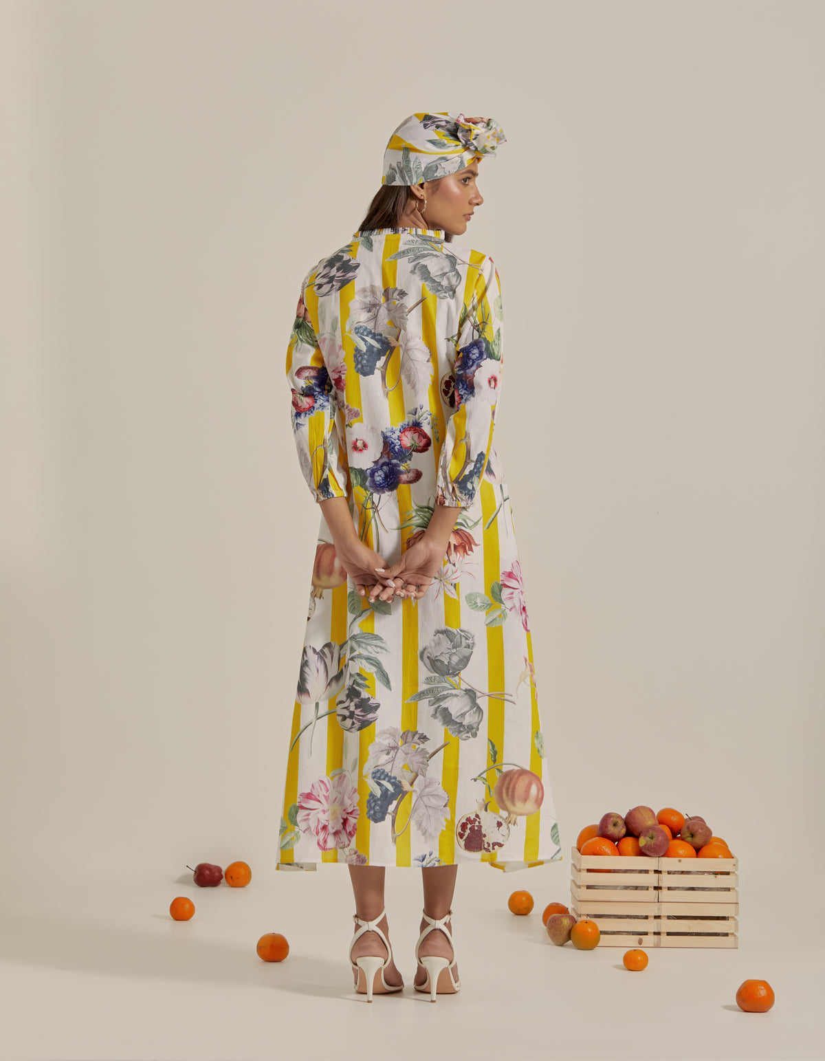 Bloom Voyage - Yellow Stripe Printed Dress