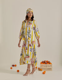 Bloom Voyage - Yellow Stripe Printed Dress