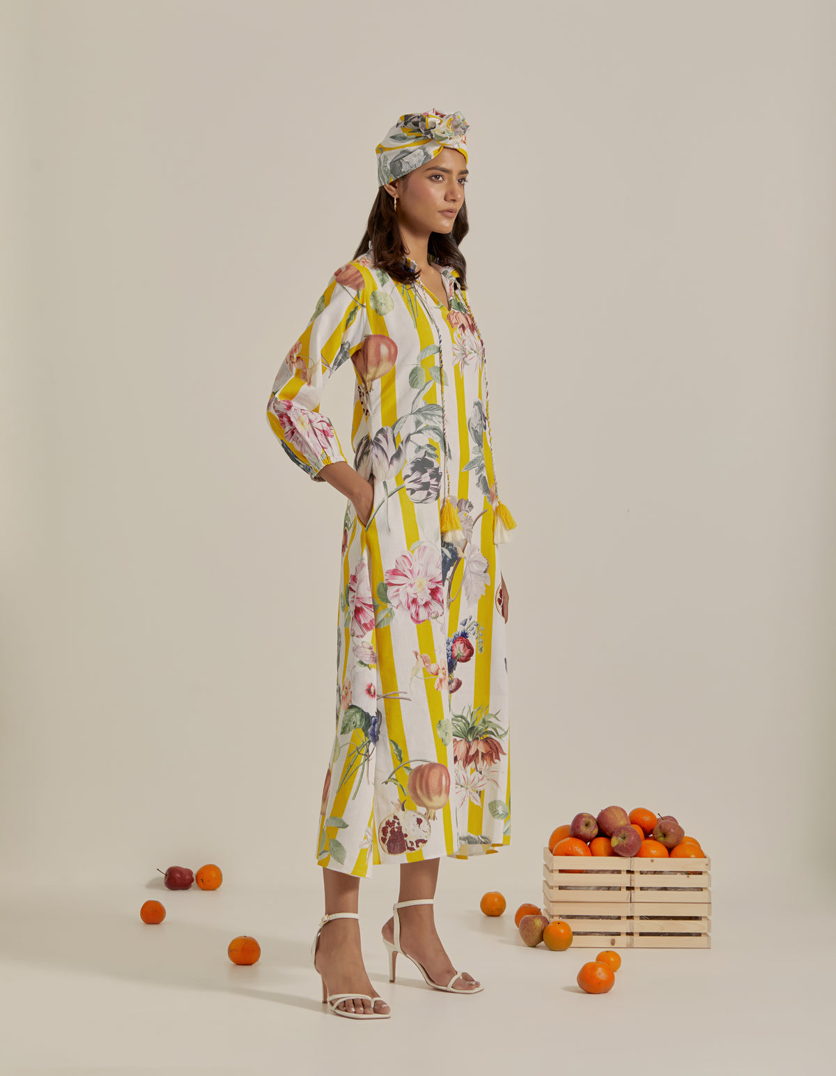 Bloom Voyage - Yellow Stripe Printed Dress