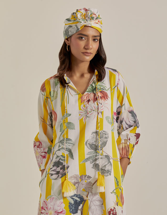 Bloom Voyage - Yellow Stripe Printed Dress