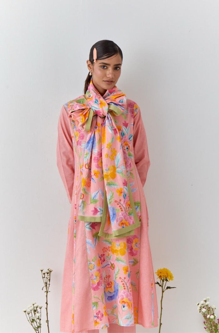 Gulrang- Peach Printed Kurta - Set of 3