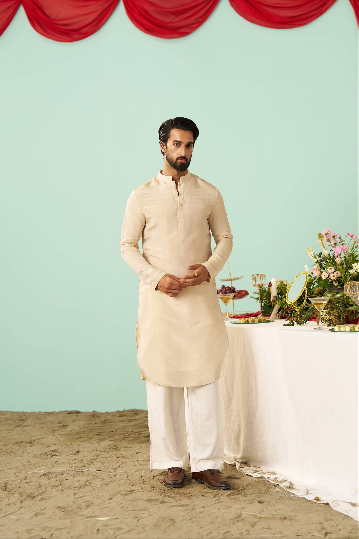 Ivory Tissue Silk Solid Kurta Set