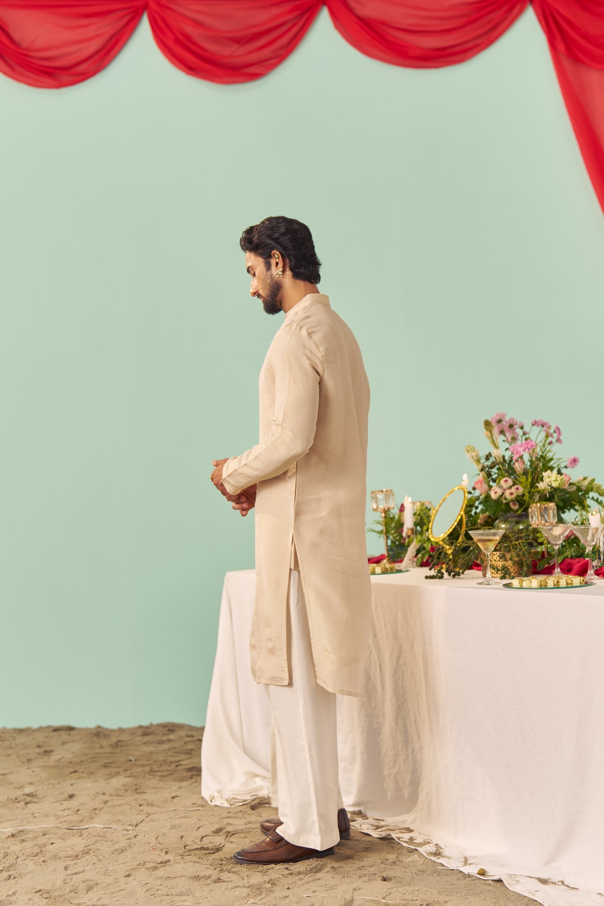 Ivory Tissue Silk Solid Kurta Set