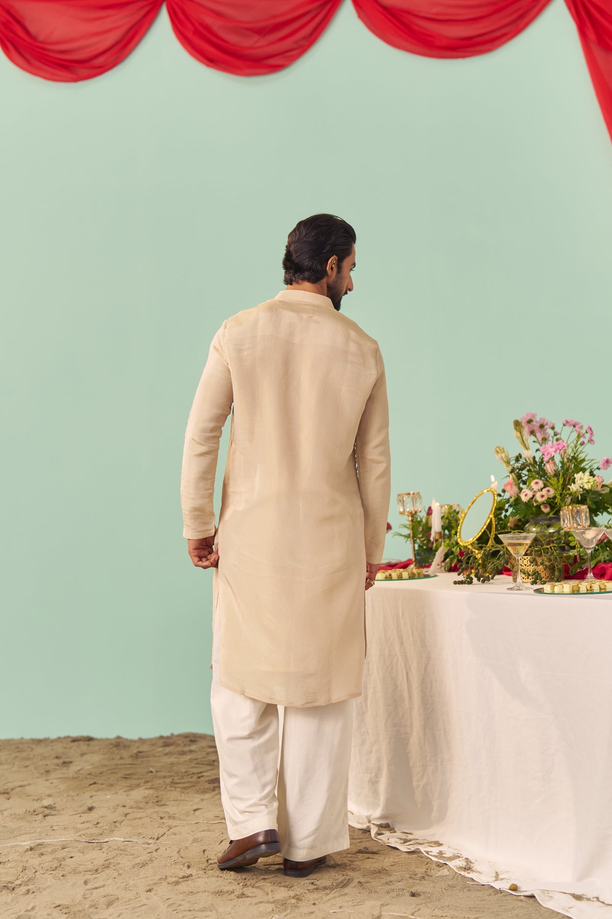 Ivory Tissue Silk Solid Kurta Set