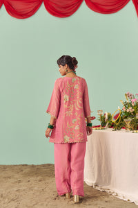 Blush Pink Chintz Panel Tissue Silk Short Kurta Set