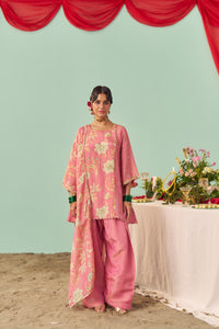 Blush Pink Chintz Panel Tissue Silk Short Kurta Set