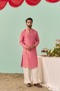 Pink Tissue Silk Solid Kurta Set