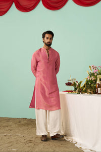 Pink Tissue Silk Solid Kurta Set