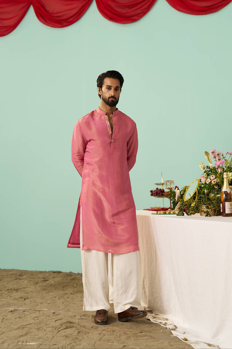 Pink Tissue Silk Solid Kurta Set