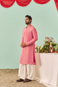 Pink Tissue Silk Solid Kurta Set