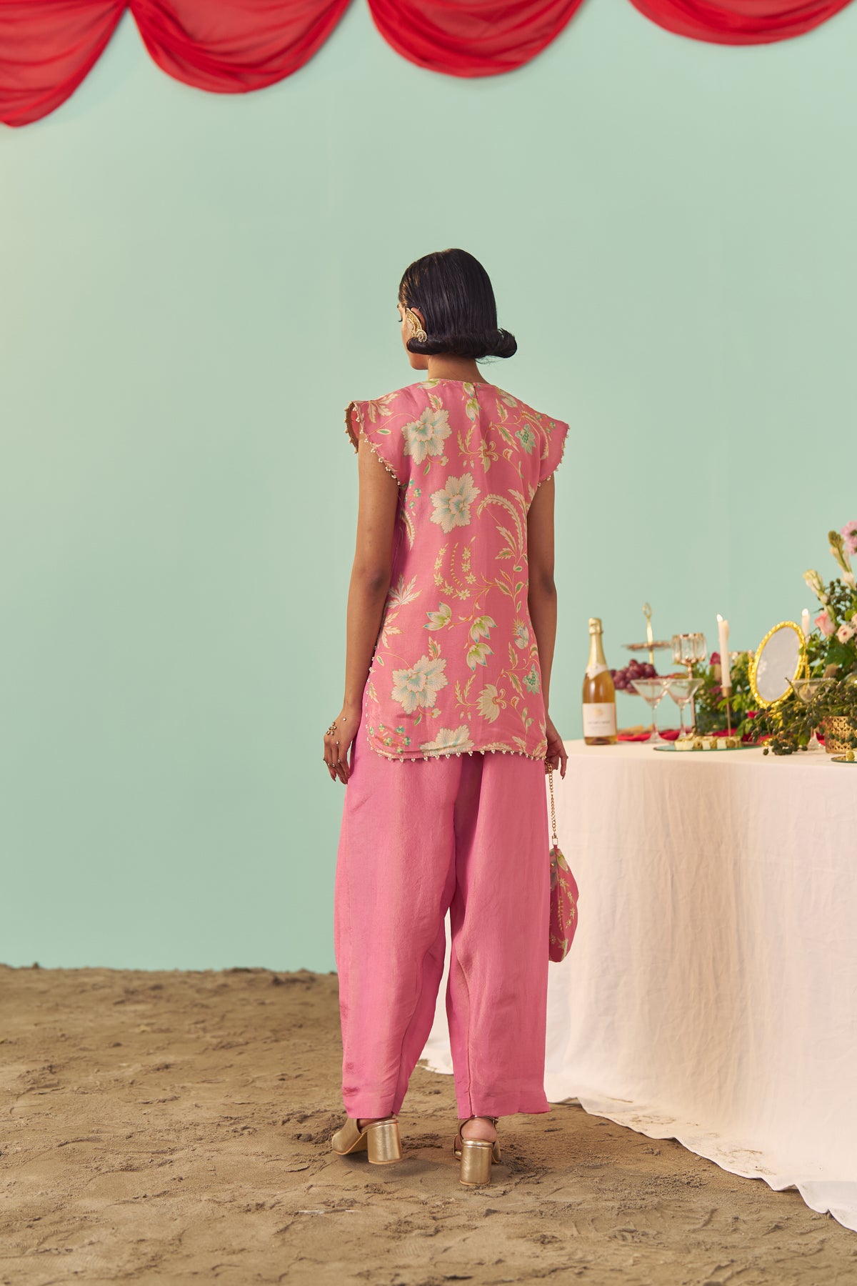 Pink Chintz Tissue Silk Co-Ord Set of 2