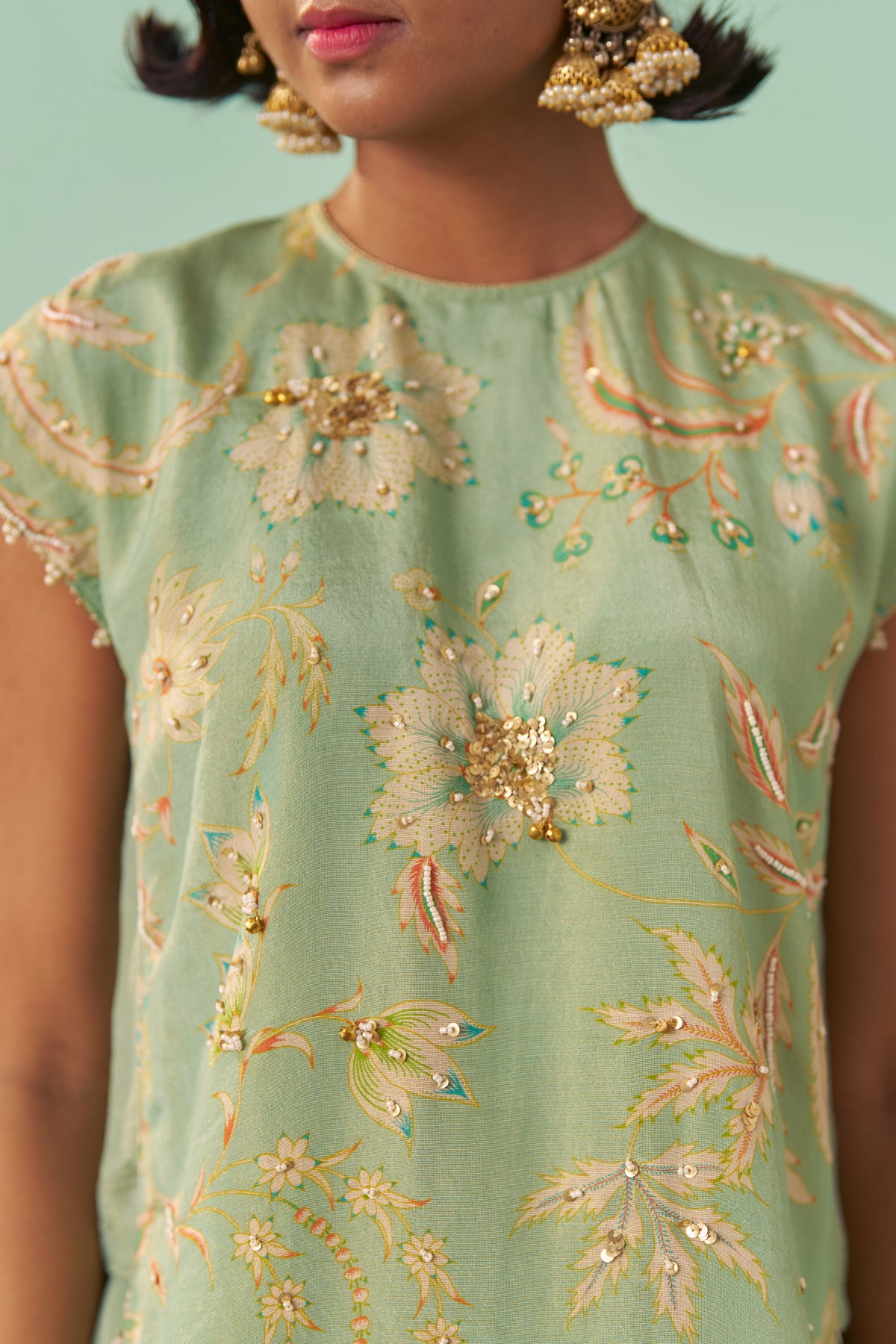 Mint Chintz Tissue Silk Co-Ord Set of 2