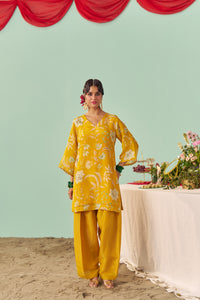 Mustard Chintz Tissue Silk Short Kurta Set