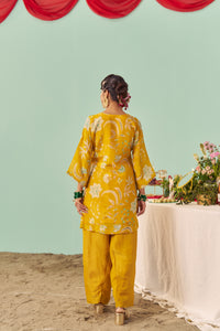 Mustard Chintz Tissue Silk Short Kurta Set