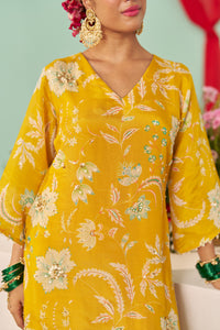 Mustard Chintz Tissue Silk Short Kurta Set