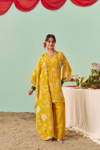 Mustard Chintz Tissue Silk Short Kurta Set