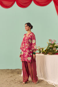 Burgundy Chintz Tissue Silk Short Kurta Set