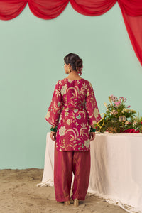 Burgundy Chintz Tissue Silk Short Kurta Set