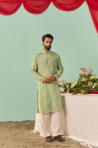 Mint Chintz Tissue Silk Printed Men Kurta Set