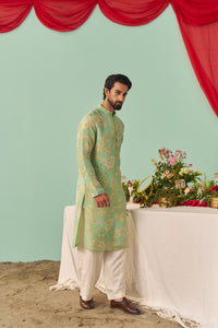 Mint Chintz Tissue Silk Printed Men Kurta Set