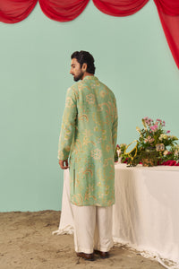 Mint Chintz Tissue Silk Printed Men Kurta Set