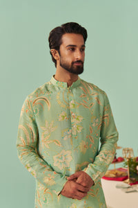 Mint Chintz Tissue Silk Printed Men Kurta Set