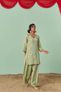 Mint Chintz Tissue Silk Short Kurta Set