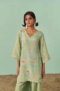 Mint Chintz Tissue Silk Short Kurta Set