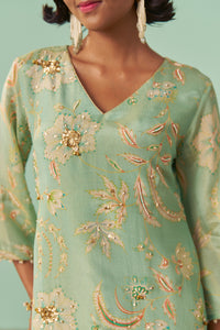 Mint Chintz Tissue Silk Short Kurta Set