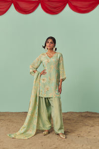 Mint Chintz Tissue Silk Short Kurta Set