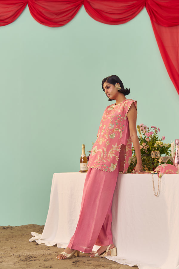 Pink Chintz Tissue Silk Co-Ord Set of 2