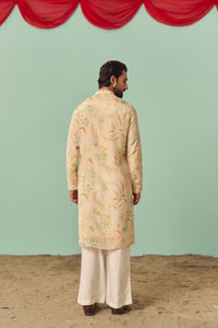 Ivory Chintz Tissue Silk Printed Men Kurta Set
