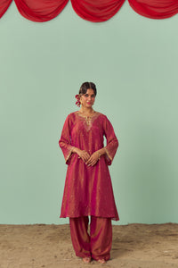 Burgundy A-Line Tissue Silk Kurta Set