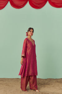 Burgundy A-Line Tissue Silk Kurta Set