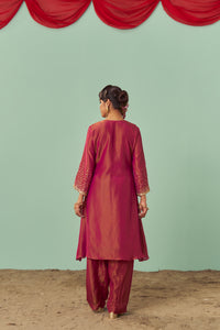 Burgundy A-Line Tissue Silk Kurta Set