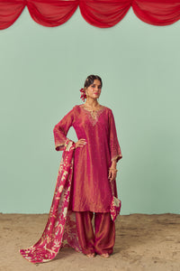 Burgundy A-Line Tissue Silk Kurta Set