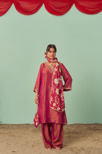 Burgundy A-Line Tissue Silk Kurta Set