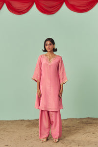 Blush Pink A-Line Tissue Silk Kurta Set