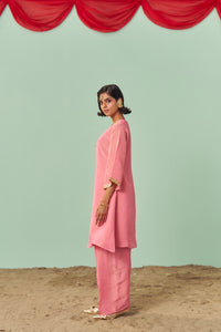 Blush Pink A-Line Tissue Silk Kurta Set